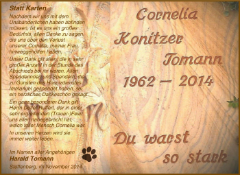 Traueranzeige von Cornelia Konitzer Tomann von Tageszeitung