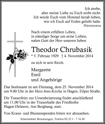 Traueranzeige von Theodor Chrubasik von Tageszeitung
