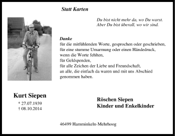 Traueranzeige von Kurt Siepen von Tageszeitung