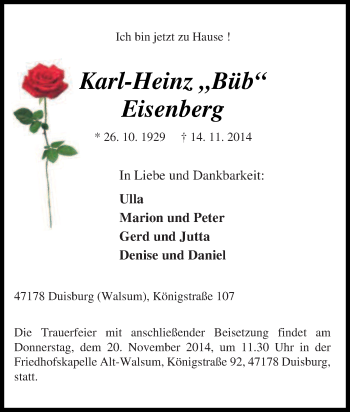 Traueranzeige von Karl-Heinz Eisenberg von Tageszeitung