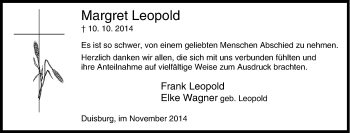 Traueranzeige von Margret Leopold von Tageszeitung