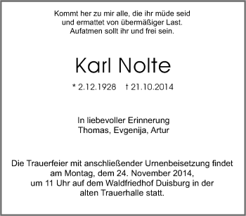 Traueranzeige von Karl Nolte von Tageszeitung