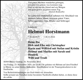 Traueranzeige von Helmut Horstmann von Tageszeitung