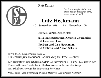 Traueranzeige von Lutz Heckmann von Tageszeitung