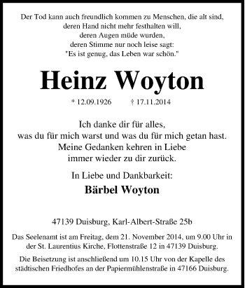 Traueranzeige von Heinz Woyton von Tageszeitung