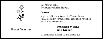 Traueranzeige von Horst Werner von Tageszeitung