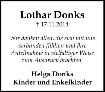 Traueranzeige von Lothar Donks von Tageszeitung