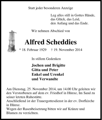Traueranzeige von Alfred Scheddies von Tageszeitung