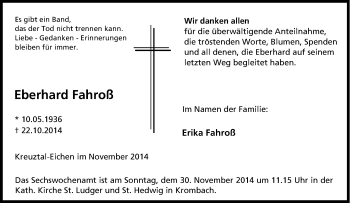 Traueranzeige von Eberhard Fahroß von Tageszeitung