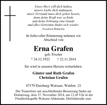 Traueranzeige von Erna Grafen von Tageszeitung