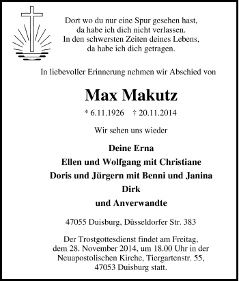 Traueranzeige von Max Makutz von Tageszeitung