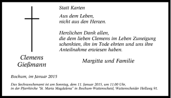 Traueranzeige von Clemens Gießmann von Tageszeitung