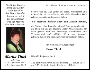 Traueranzeige von Marita Thiel von Tageszeitung