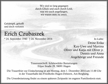 Traueranzeige von Erich Czubasczek von Tageszeitung