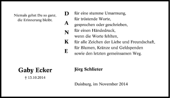 Traueranzeige von Gaby Ecker von Tageszeitung
