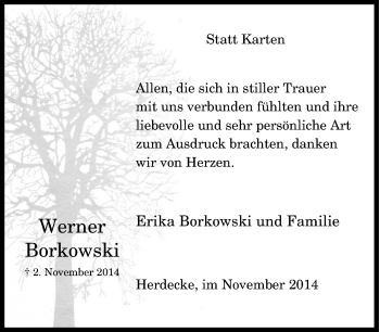 Traueranzeige von Werner Borkowski von Tageszeitung