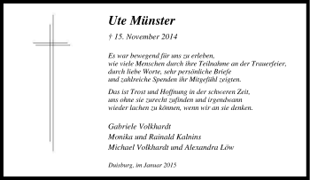 Traueranzeige von Ute Münster von Tageszeitung