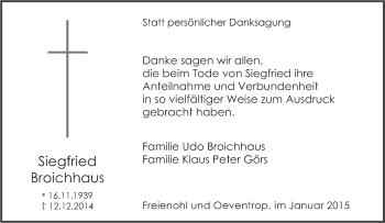 Traueranzeige von Siegfried Broichhaus von Tageszeitung