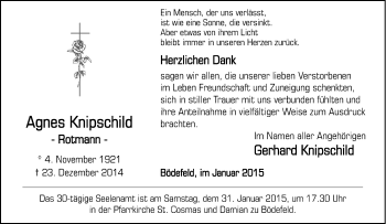 Traueranzeige von Agnes Knipschild von Tageszeitung