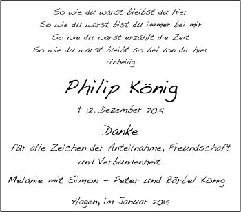 Traueranzeige von Philip König von Tageszeitung