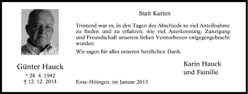 Traueranzeige von Günter Hauck von Tageszeitung