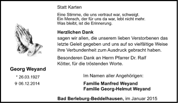 Traueranzeige von Georg Weyand von Tageszeitung