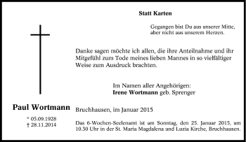 Traueranzeige von Paul Wortmann von Tageszeitung