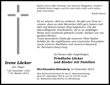 Traueranzeige von Irene Löcker von Tageszeitung