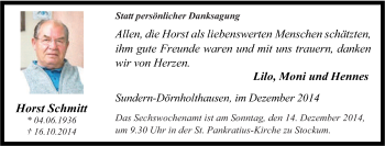 Traueranzeige von Horst Schmitt von Tageszeitung