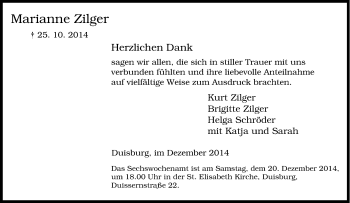 Traueranzeige von Marianne Zilger von Tageszeitung