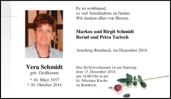 Traueranzeige von Vera Schmidt von Tageszeitung