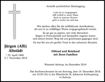 Traueranzeige von Jürgen Altstädt von Tageszeitung