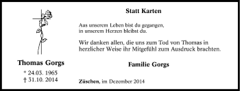 Traueranzeige von Thomas Gorgs von Tageszeitung