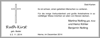Traueranzeige von Ruth Kirst von Tageszeitung