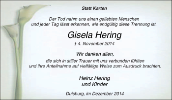 Traueranzeige von Gisela Hering von Tageszeitung