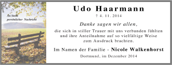 Traueranzeige von Udo Haarmann von Tageszeitung