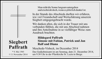 Traueranzeige von Siegbert Paffrath von Tageszeitung