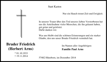 Traueranzeige von Herbert Arns von Tageszeitung