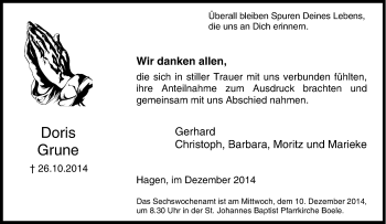 Traueranzeige von Doris Grune von Tageszeitung