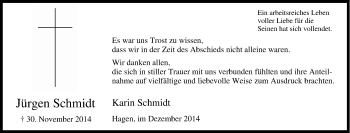 Traueranzeige von Jürgen Schmidt von Tageszeitung