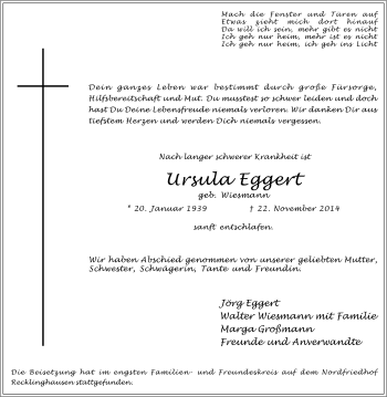 Traueranzeige von Ursula Eggert von Tageszeitung