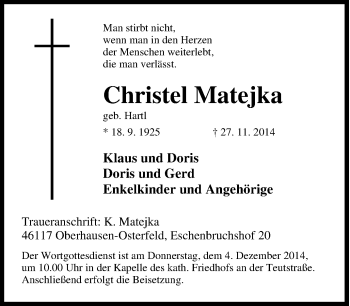 Traueranzeige von Christel Matejka von Tageszeitung