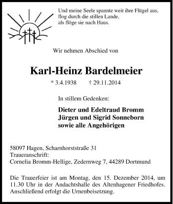 Traueranzeige von Karl-Heinz Bardelmeier von Tageszeitung