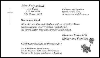 Traueranzeige von Rita Knipschild von Tageszeitung