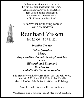 Traueranzeige von Reinhard Zissen von Tageszeitung