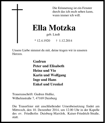 Traueranzeige von Ella Motzka von Tageszeitung