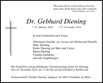 Traueranzeige von Gebhard Diening von Tageszeitung