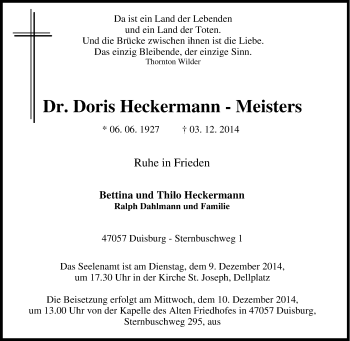 Traueranzeige von Doris Heckermann-Meisters von Tageszeitung