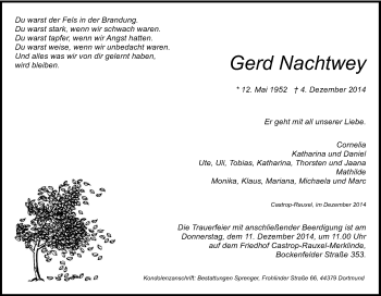 Traueranzeige von Gerd Nachtwey von Tageszeitung