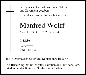 Traueranzeige von Manfred Wolff von Tageszeitung